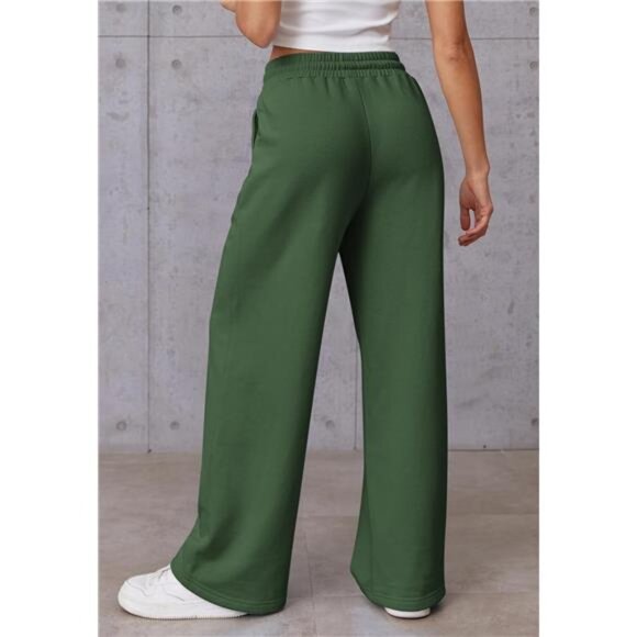 Womens Wide Leg Sweatpants High Waisted Green - Picture 4 of 6